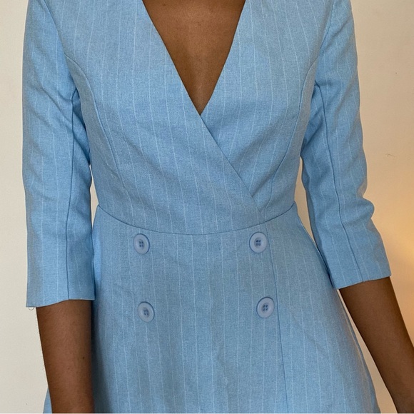 Korean brand ‘coffee and magazine’ pinstripe A line baby blue blazer dress. - Picture 3 of 6